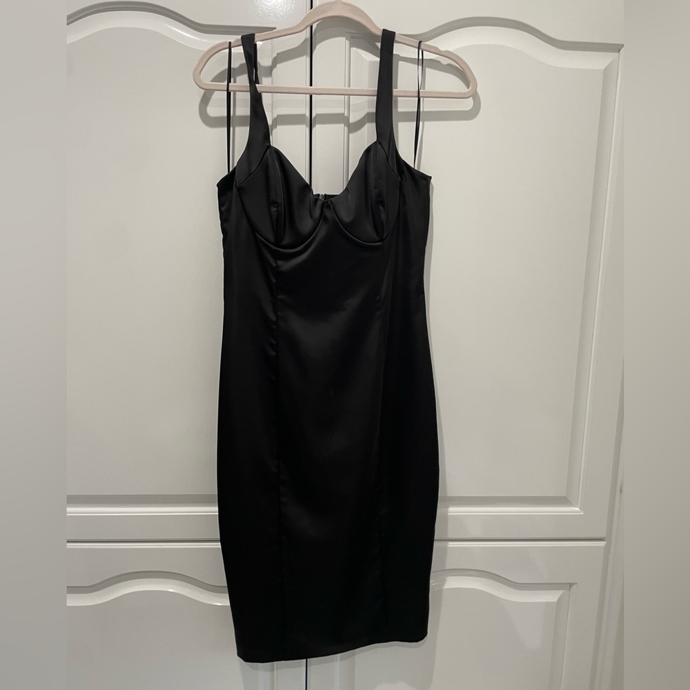 Black satin dress with tags